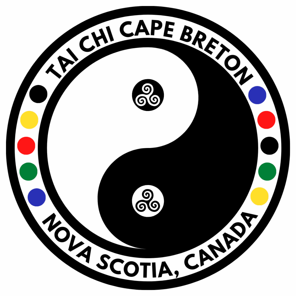Yin Yang symbol with a circle around it and five element colours on both sides and the name of the club and province.