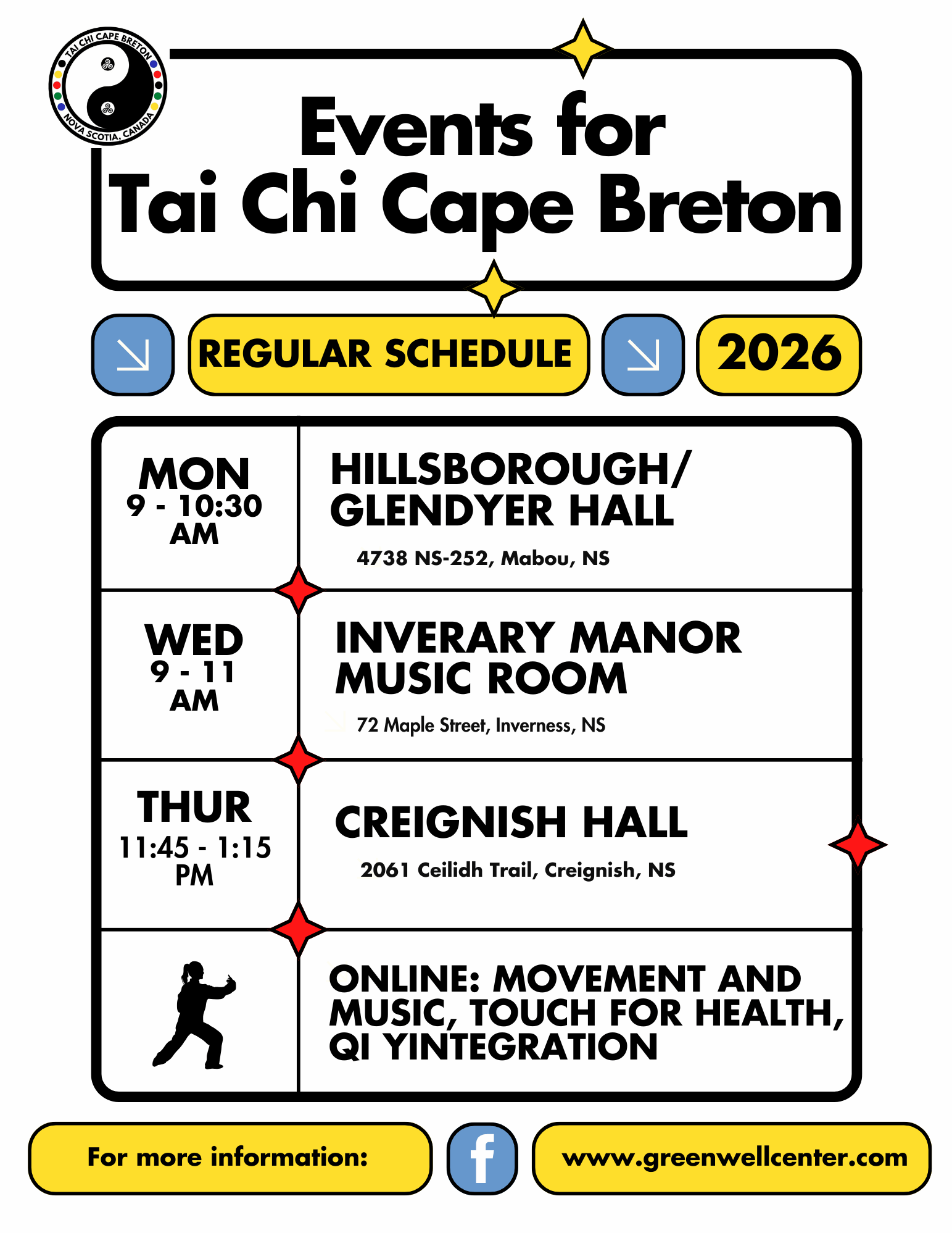 Tai Chi Cape Breton Schedule poster