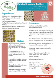 Pictures of truffles and a recipe and ingredient list