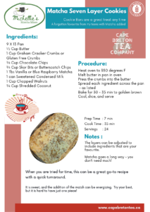 Tray of the 7 layer cookies, recipe and ingredient list