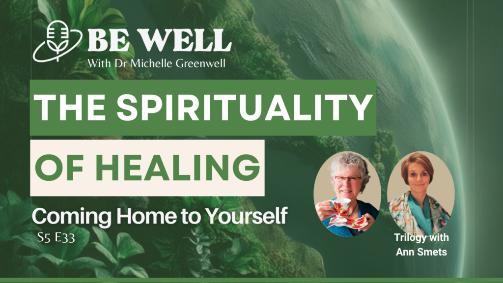 Podcast cover for episode 33 with a globe and photos of two women