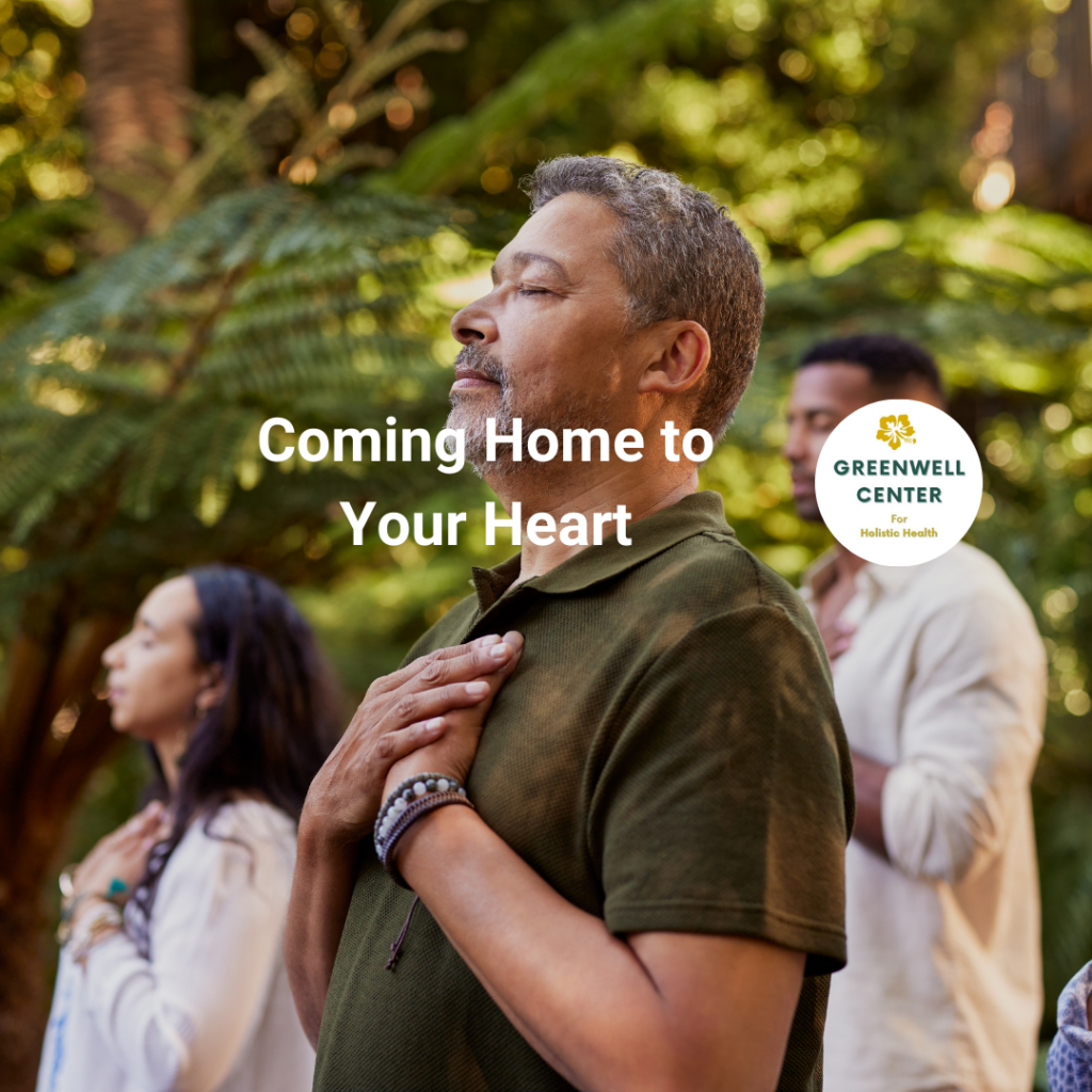 two men and a women holding their hands to their hearts standing by trees