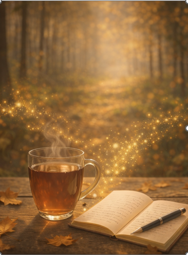 book, tea and a path into the forest