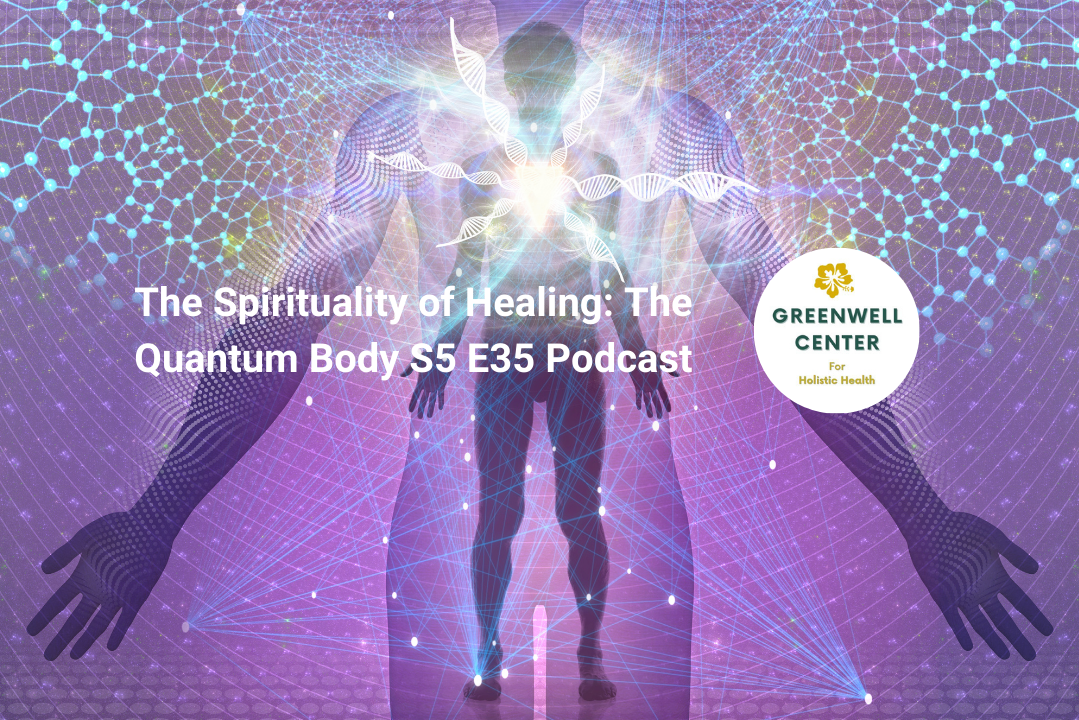 A body with waves around it and energy coming from the heart center. Poster for Quantum Healing podcast