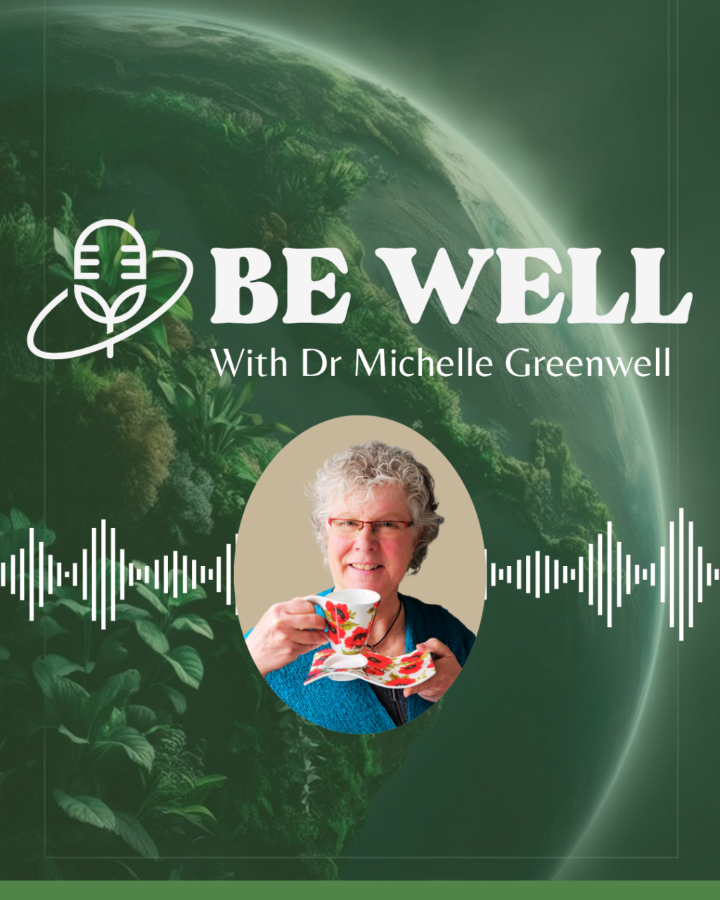 Podcast cover with woman holding a tea cup