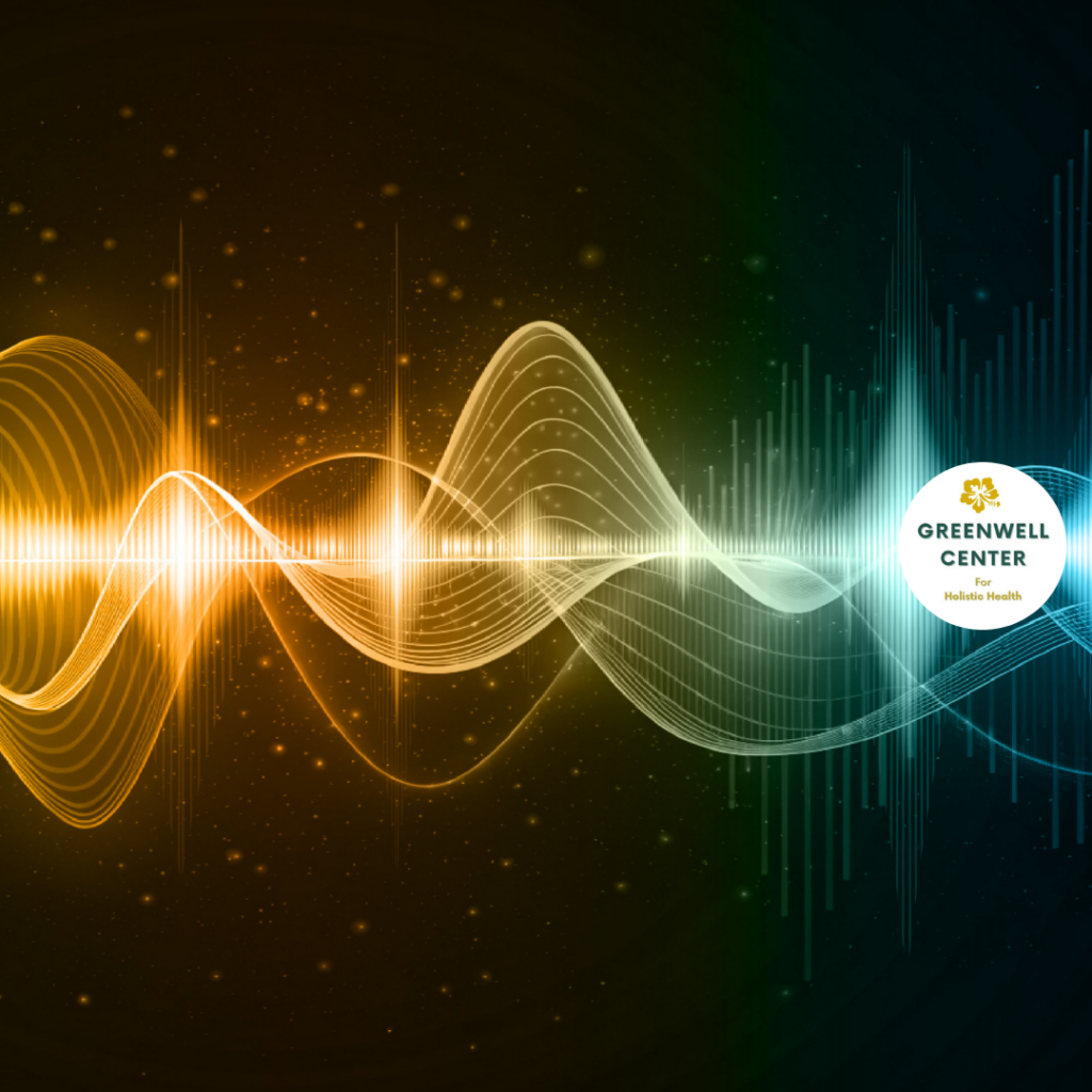 waves of sound in yellow, green and blue