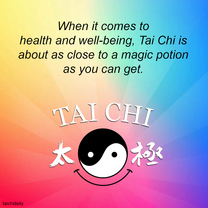 Rainbow colours with the Tai Chi symbol and a quote