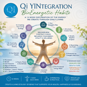 cover for Qi YINtegration BioEnergetic Habits course, person surrounded by 12 dots of themes